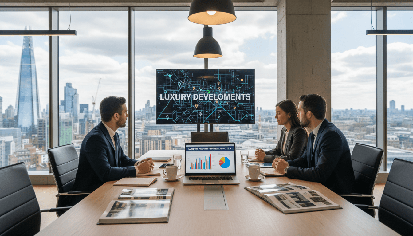 Real estate professionals reviewing property performance data